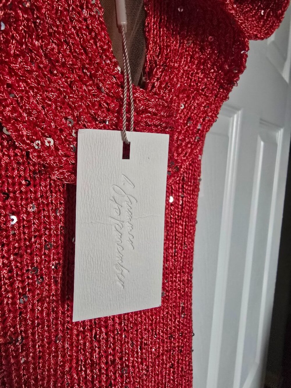 JLUXLABEL Red Beaded Ruffle V-Neck Maxi Dress - Picture 8 of 10